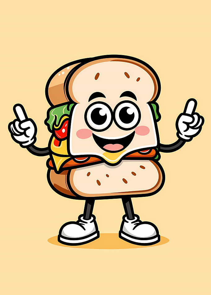 Cheerful Sandwich Mascot with White Sneakers on Pastel Background