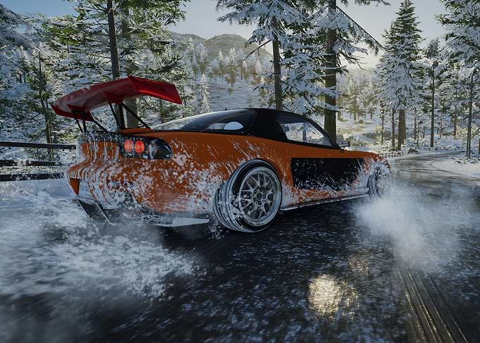 Orange Sports Car Drifting in Snow