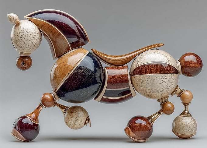 Abstract Wooden Horse Sculpture
