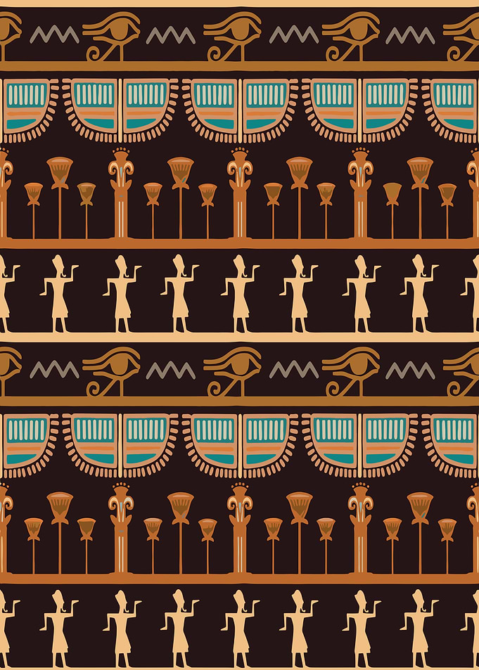Egyptian Pattern with Hieroglyphs and Figures