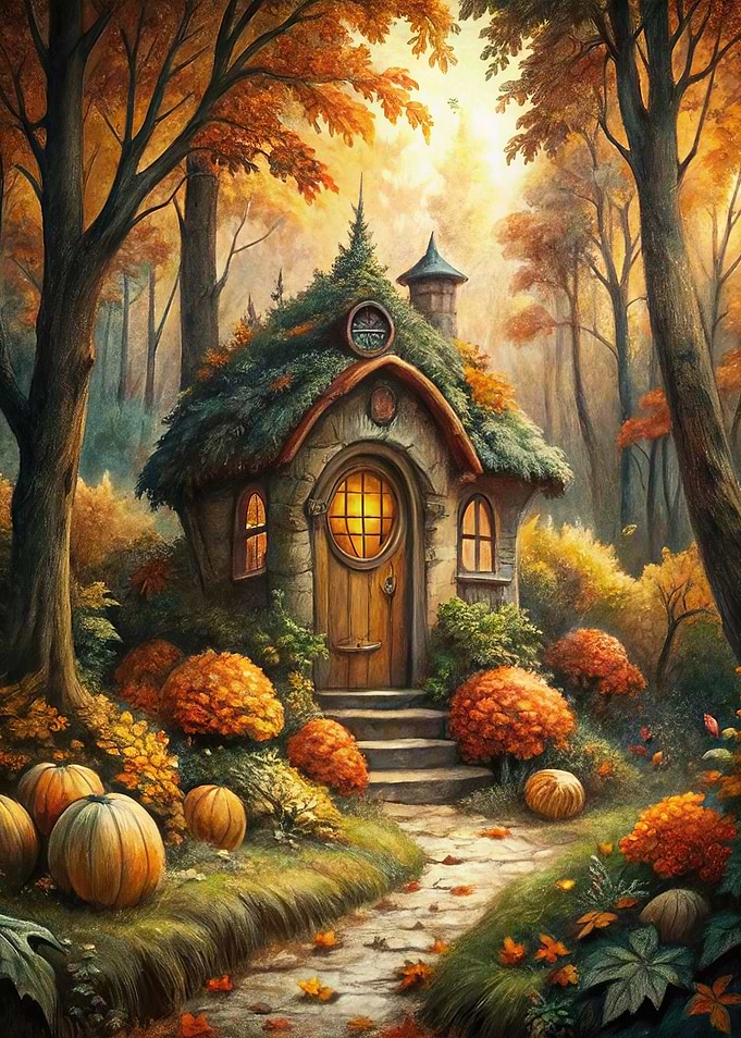 Autumnal Fairy House in Forest
