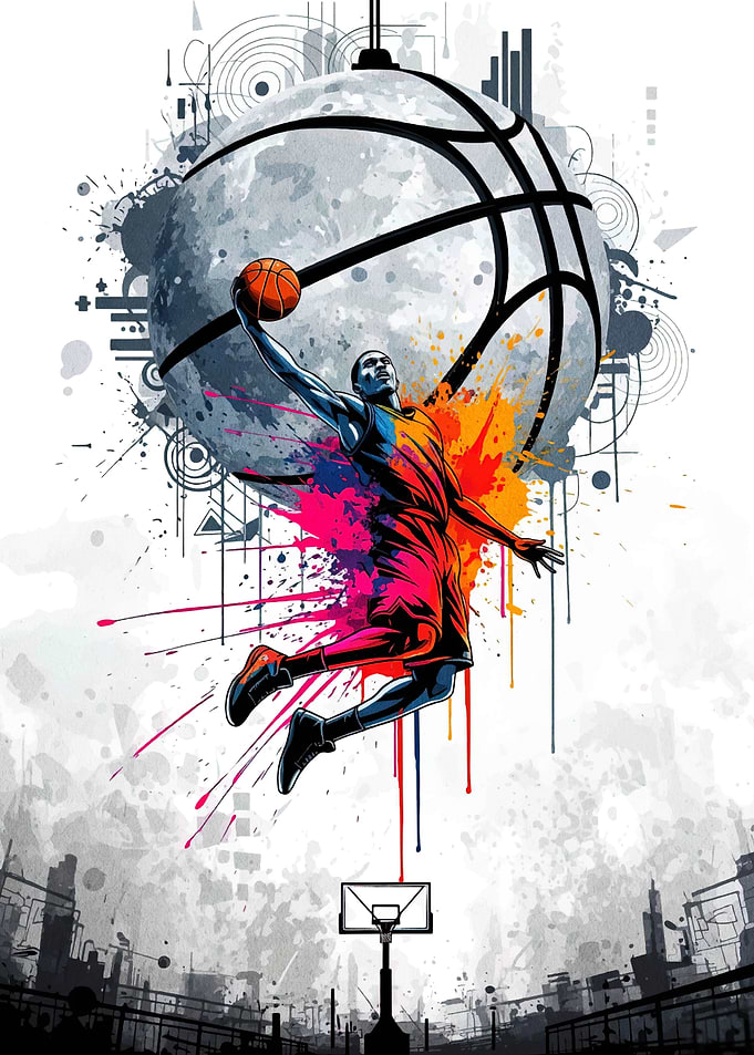 Basketball Player Dunking with Colorful Splashes