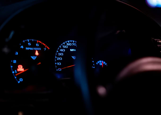 C5 corvette Car Dashboard at Night