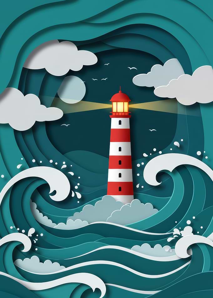 Lighthouse in Paper Cut Style