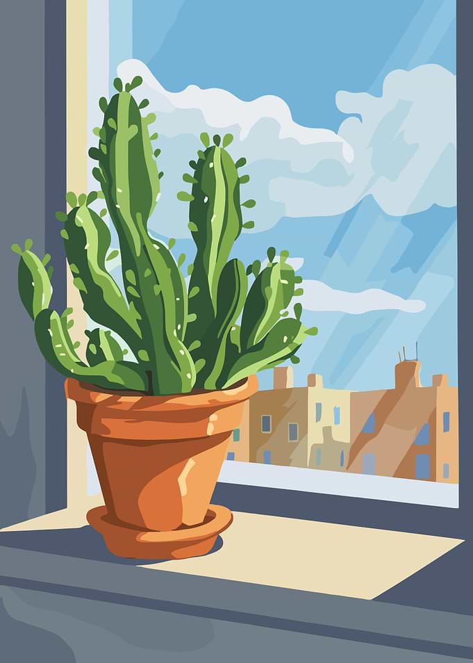 Cactus by the Window Illustration