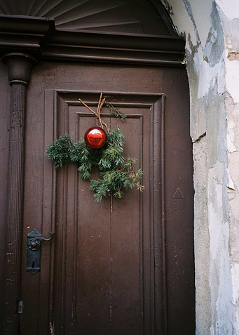 Christmas Ornament on Wooden Door