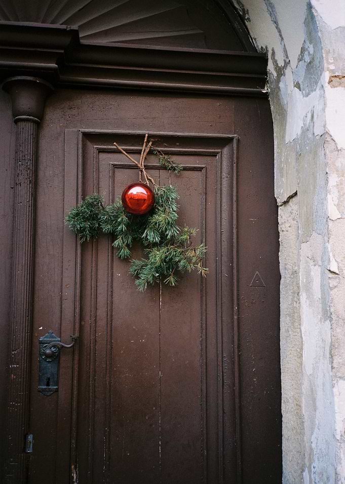 Christmas Ornament on Wooden Door