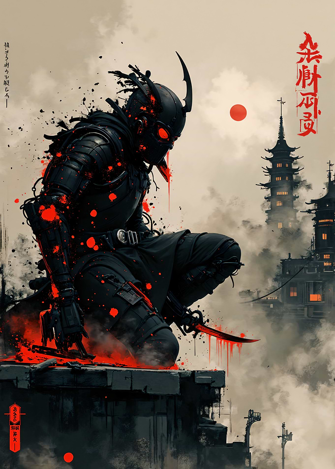 Cyberpunk Ninja Assassin in Urban Setting