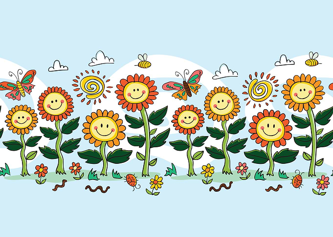 Cartoon Flowers with Smiling Faces
