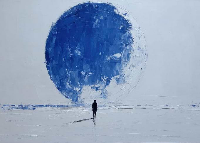 Blue Sphere and Solitary Figure Painting