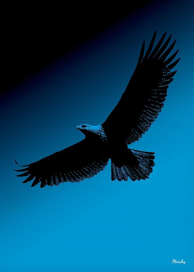 Eagle Silhouette – Soaring Freedom on Blue Poster