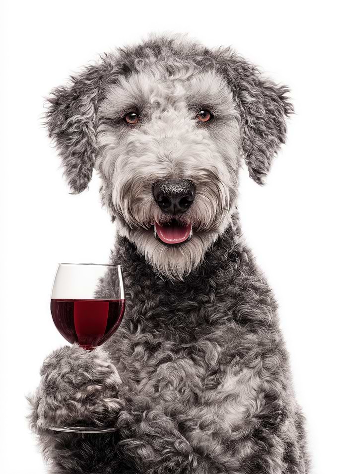 Bedlington Terrier dog with Wine Glass Portrait