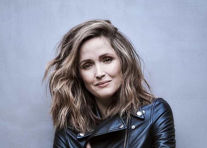 Rose Byrne portrait in leather jacket