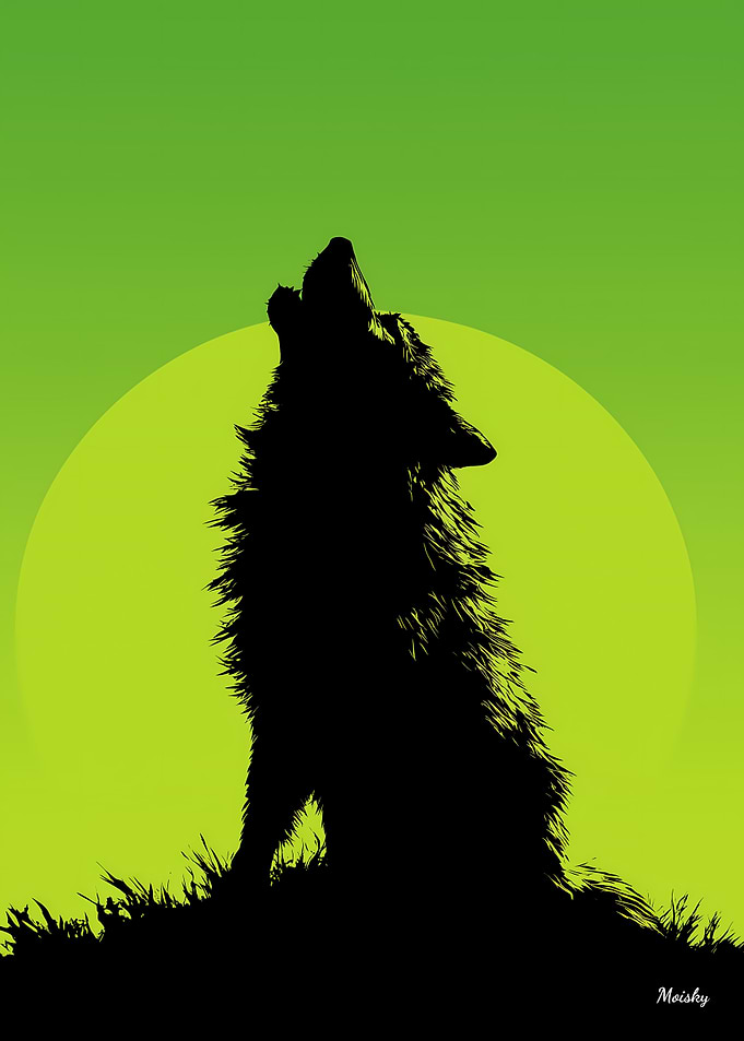 Howling Wolf Silhouette – Wild Nature on Green Poster