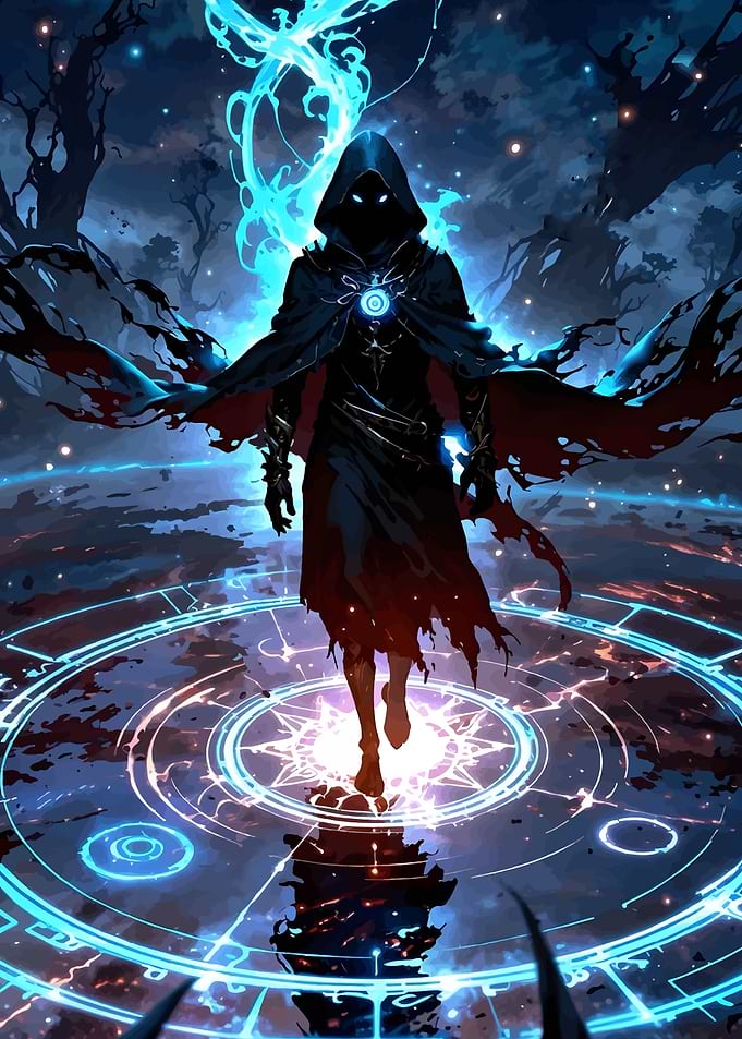 Hooded Figure in Magical Circle