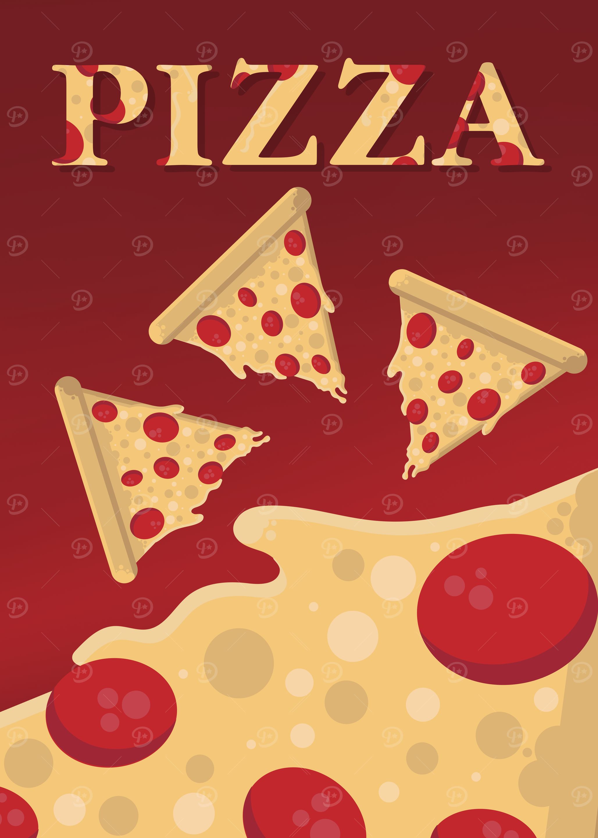 Pizza slices on red background