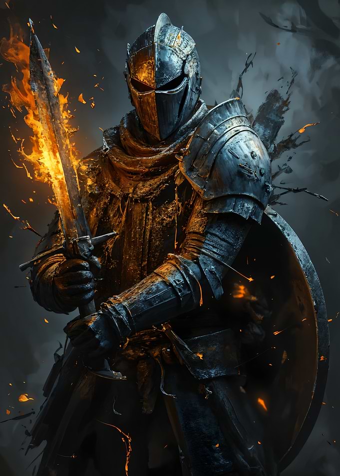 Armored Knight with Flaming Sword
