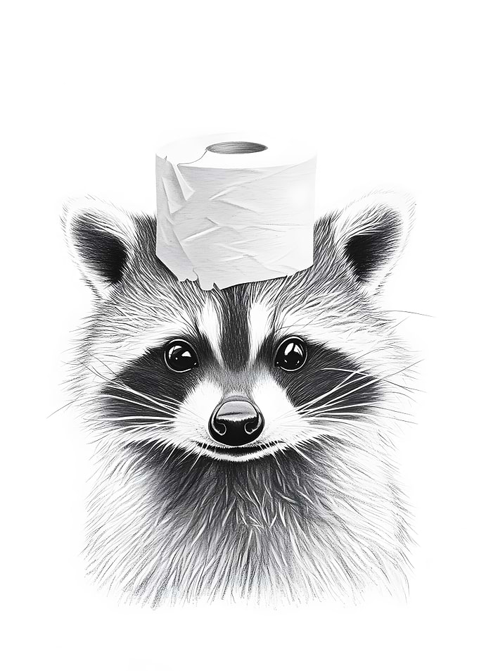 Raccoon with Toilet Paper Hat