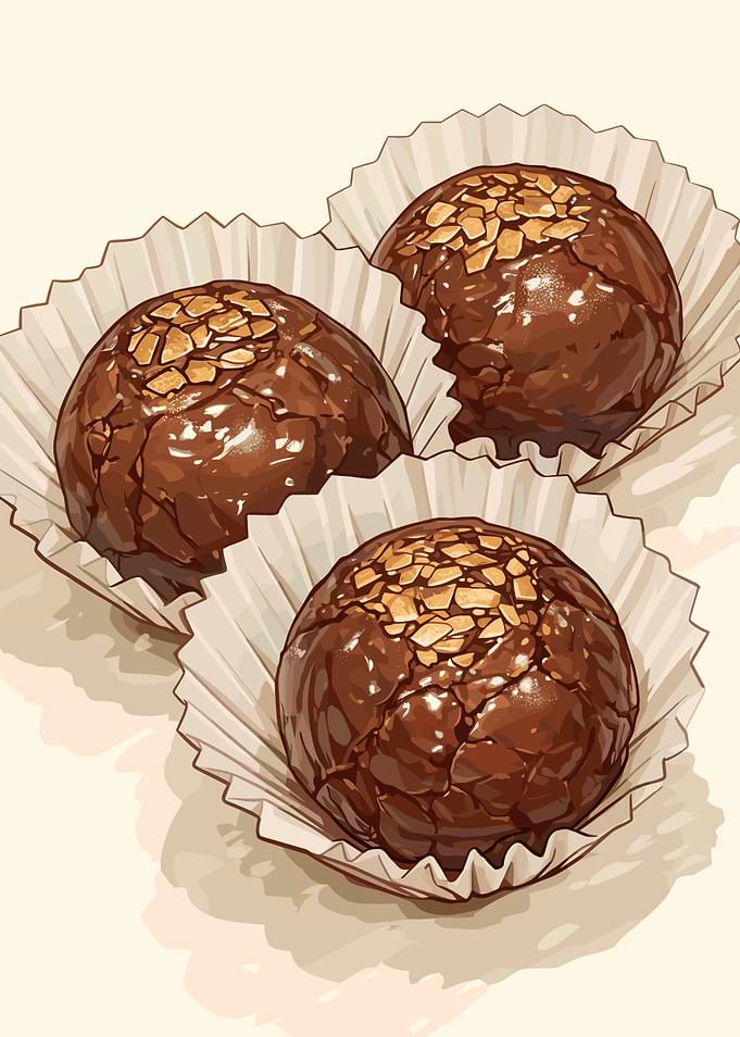Three Chocolate Truffles in Paper Cups