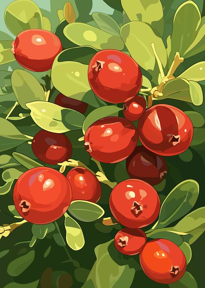 Cranberries and Leaves Illustration