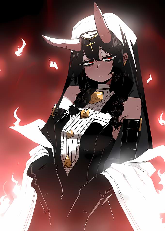 Anime Nun with Horns and Flames