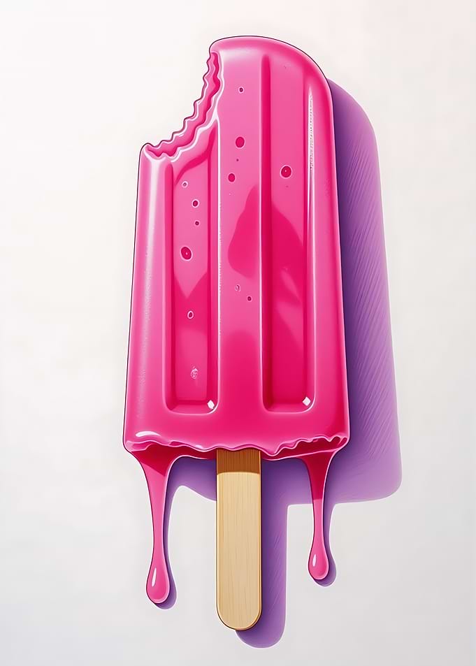 Melting Pink Popsicle with Bite Mark