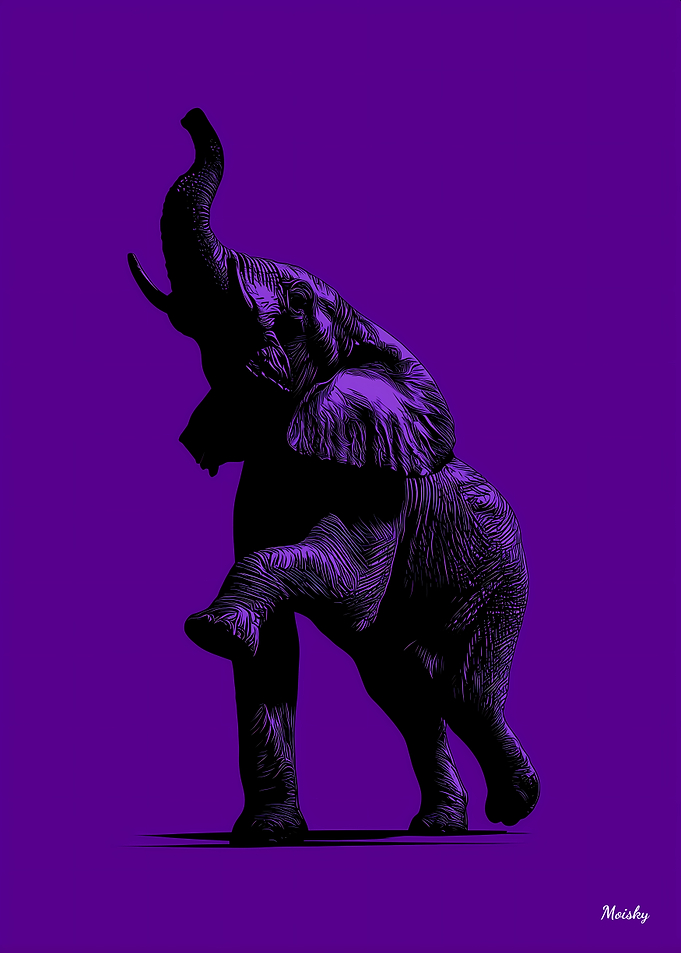 Elephant Silhouette – Majestic Strength on Purple Poster