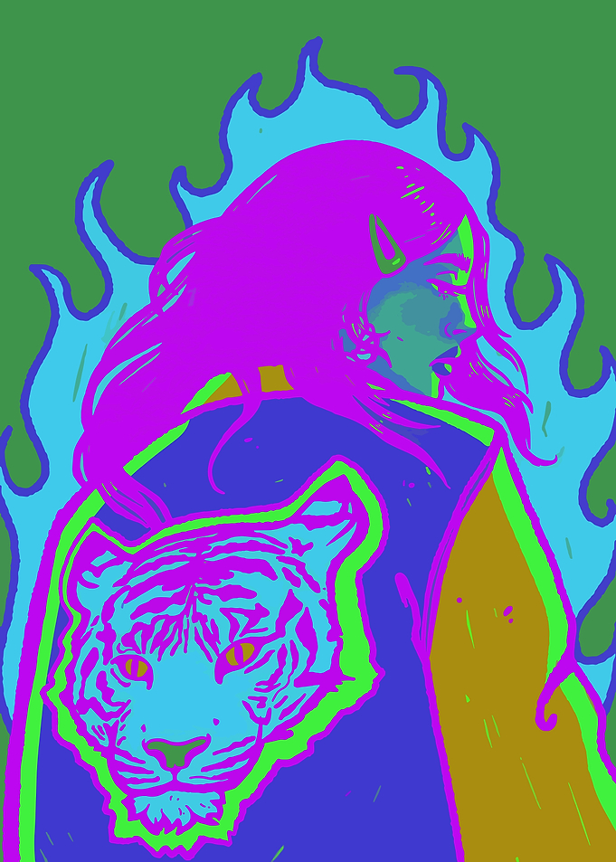 Tiger Jacket with Flames Digital Art