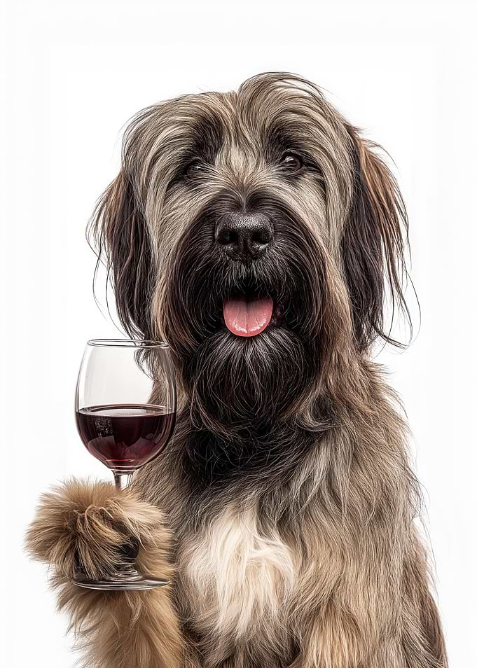 Briard dog with Wine Glass Portrait