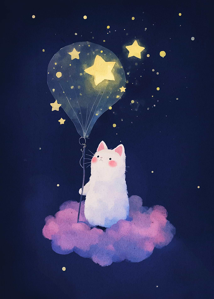 Dreamy Cat with Star Balloon