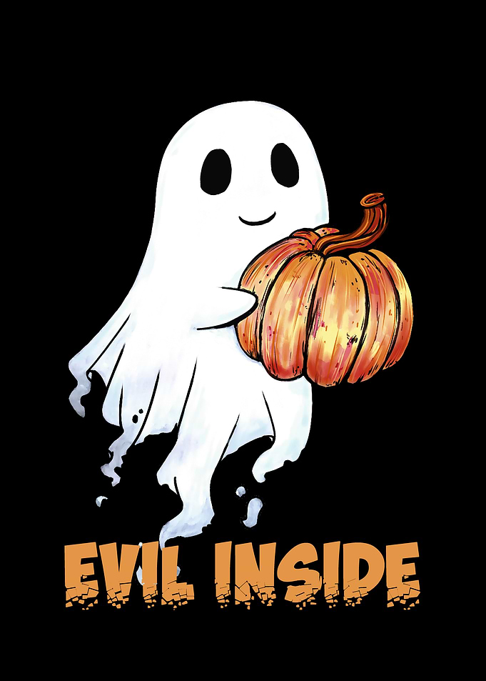 Cute Ghost with Pumpkin - Evil Inside