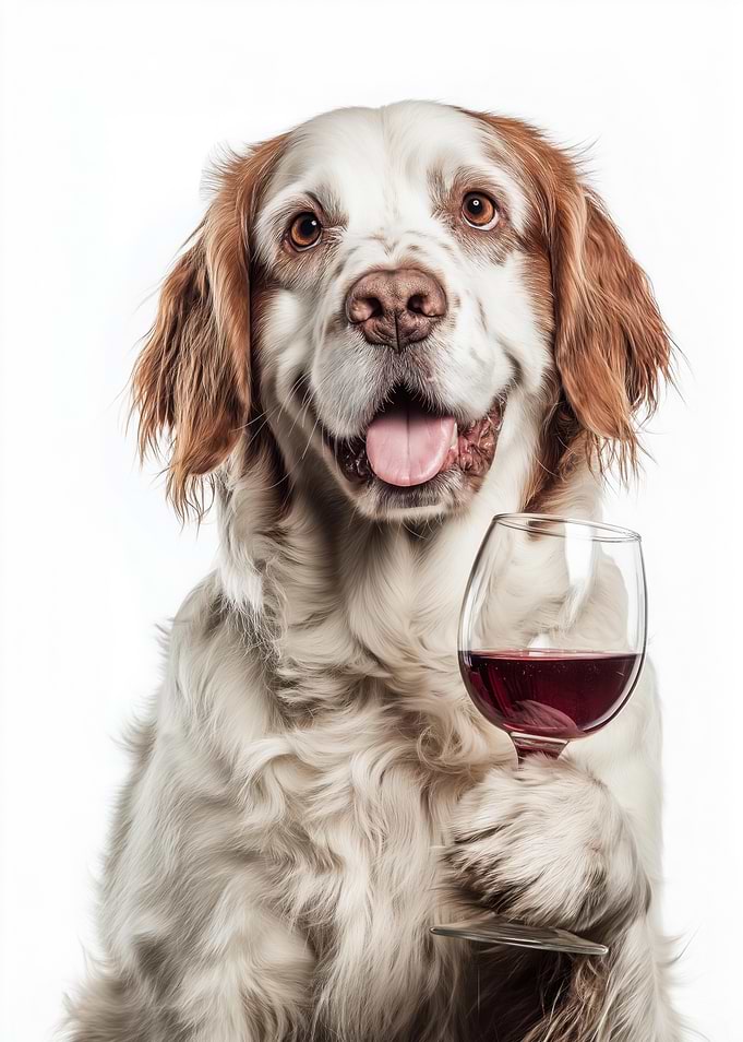 Clumber Spaniel dog with Wine Glass Portrait