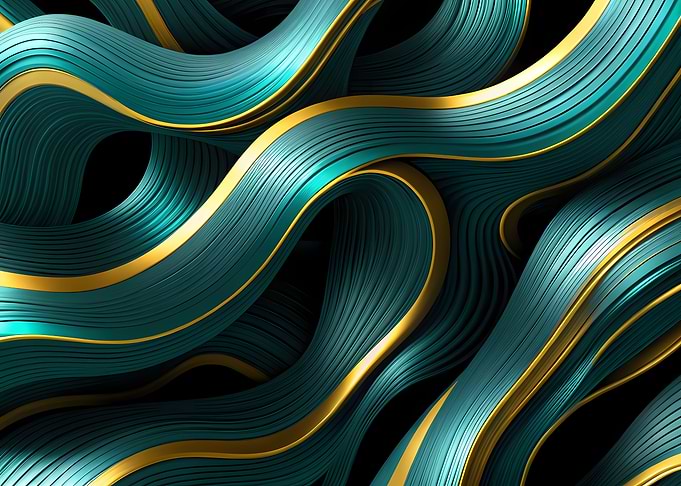 Opulent Teal-Gold Serpentine Ribbons
