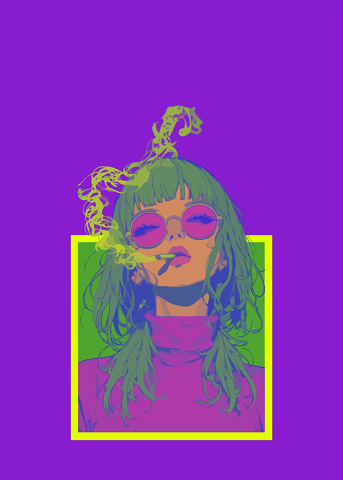 Girl Smoking with Neon Colors