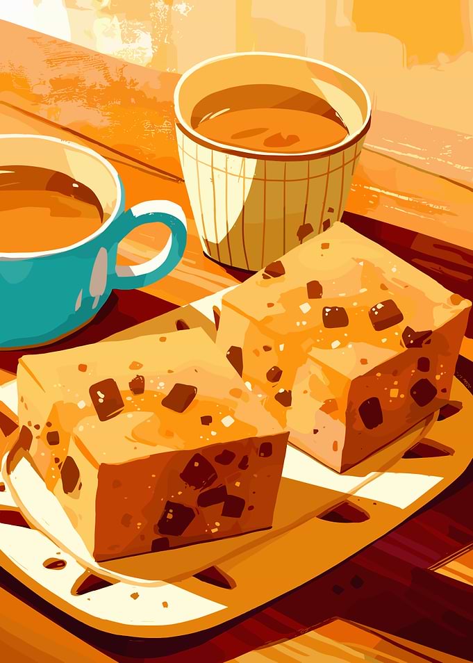 Coffee and Chocolate Chip Blondies Illustration