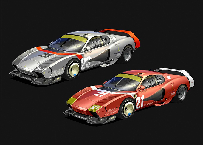 Two futuristic Ferrari race cars