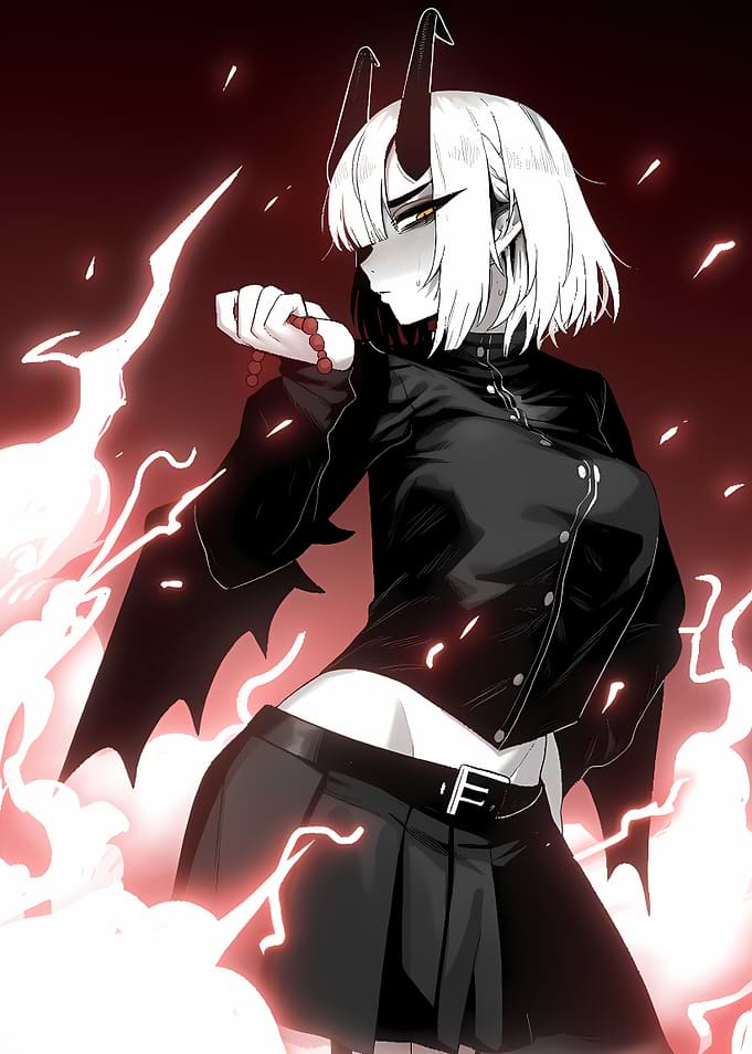 Anime Girl with Horns in Red Light