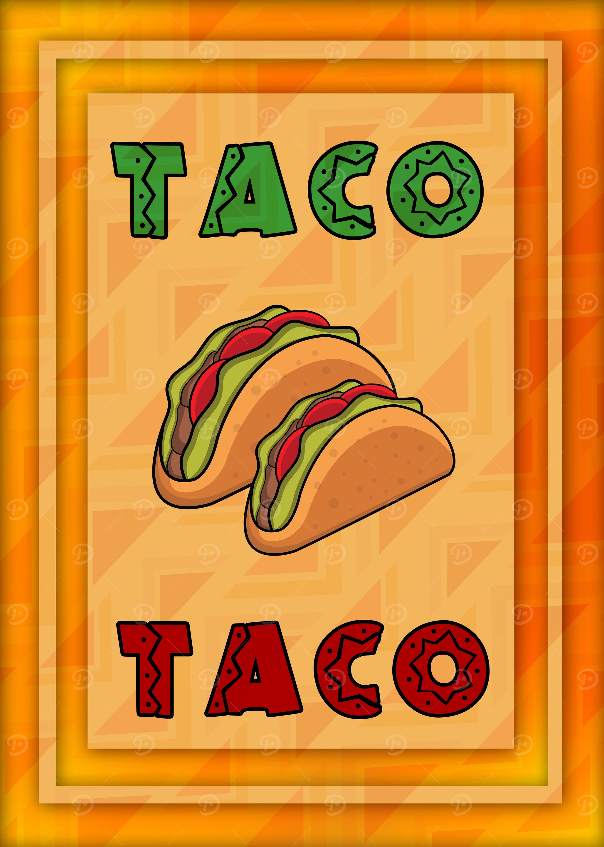 Taco Illustration with Colorful Lettering