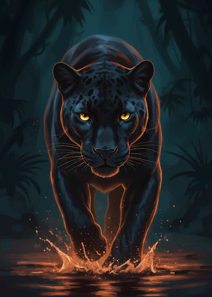 Black Panther in Jungle Illustration