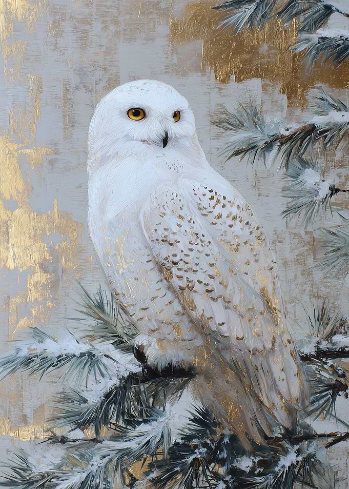Snowy Owl Perched on Snowy Branch