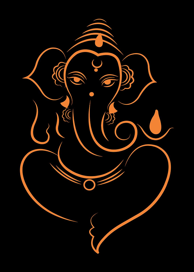 Ganesha Line Art on Black Background