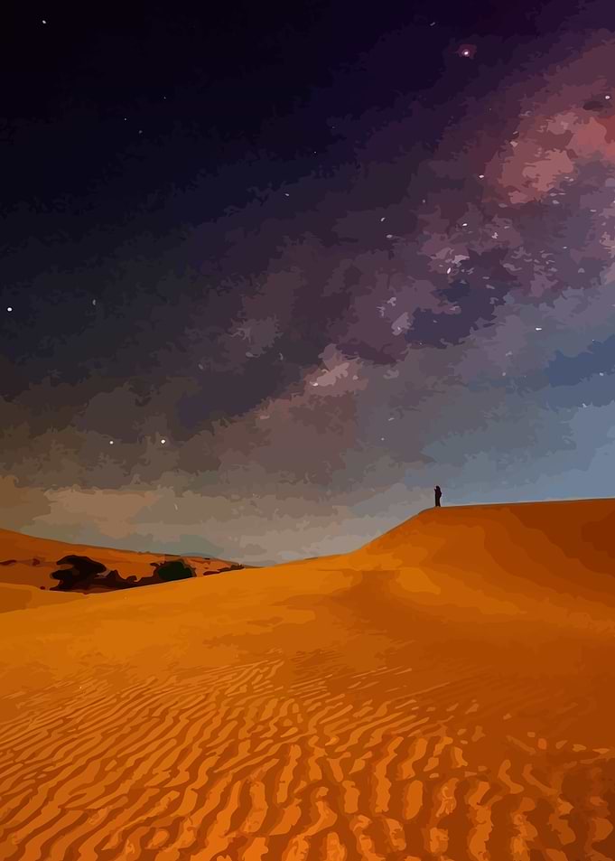Desert Wanderer Under Starry Night Sky