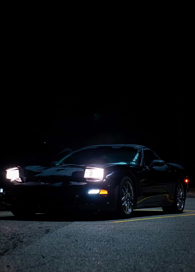 Black C5 Corvette at Night Frosted