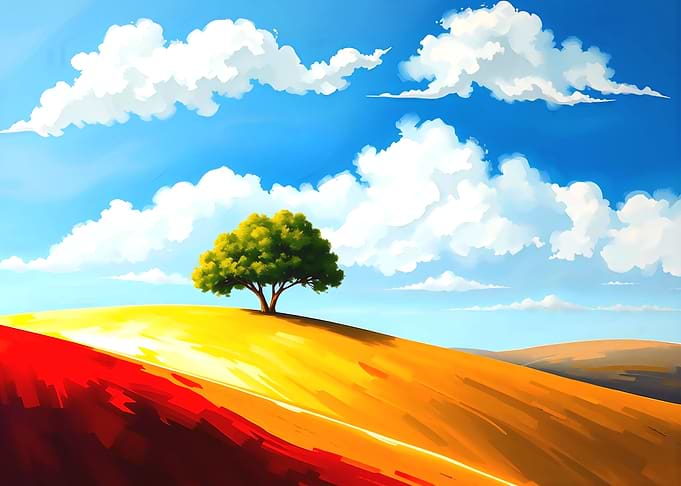Lone Tree on Hill, Cloudy Sky