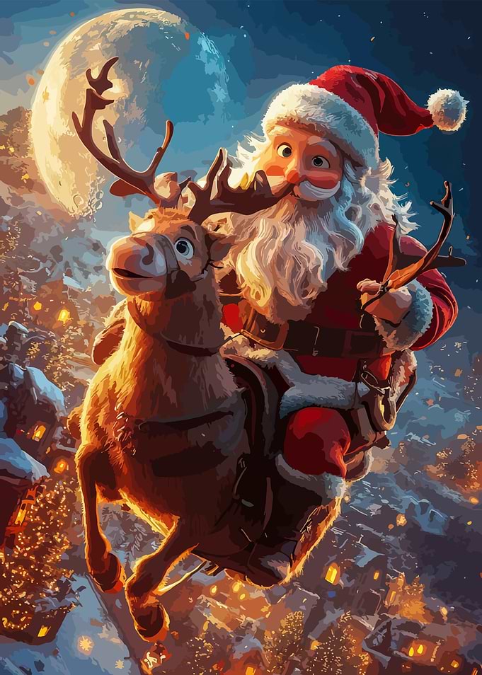Santa Claus and Reindeer Flying