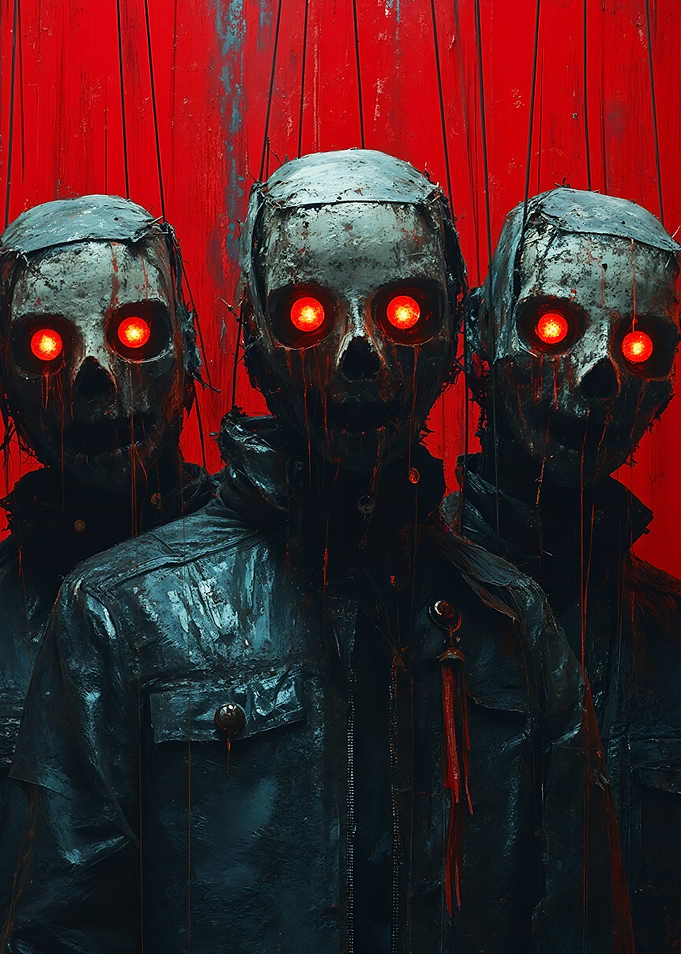 Robotic Figures with Glowing Red Eyes