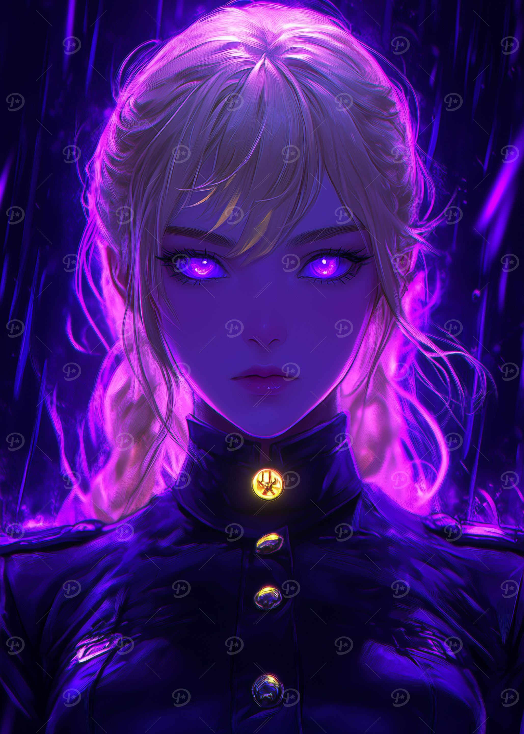 Anime Girl with Glowing Purple Eyes