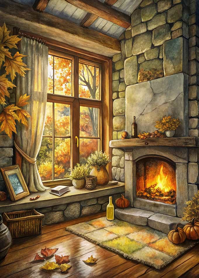 Cozy Autumn Room with Fireplace