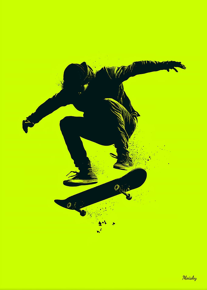 Skater Silhouette – Neon Green Urban Trick Poster
