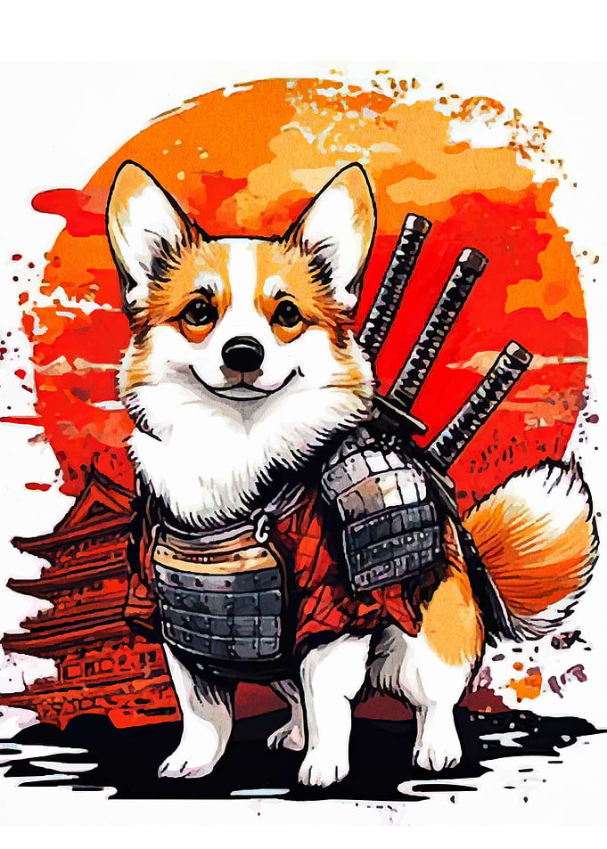 Samurai Corgi with Swords and Armor